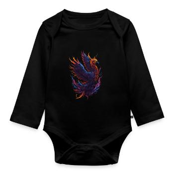 Oiseau phénix mythique avec flammes - Body Bébé bio manches longues - noir - Devant