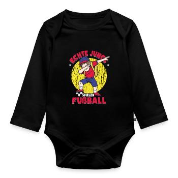 Echte Jungs Spielen Fußball - Baby Bio-Langarm-Body - Schwarz - Vorne