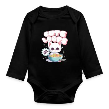 Cute Loops Kawaii Katze Cornflakes Müsli - Baby Bio-Langarm-Body - Schwarz - Vorne