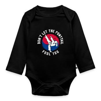 TKD Korean Martial Arts Tae Kwon - Baby Bio-Langarm-Body - Schwarz - Vorne