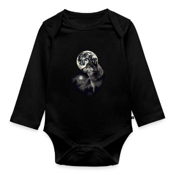 Forêt avec pleine lune et loup gris animal sauvage - Body Bébé bio manches longues - noir - Devant