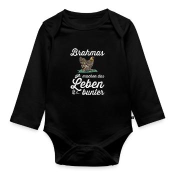 Brahma Hühner I Chicken Geflügel Motiv für - Baby Bio-Langarm-Body - Schwarz - Vorne