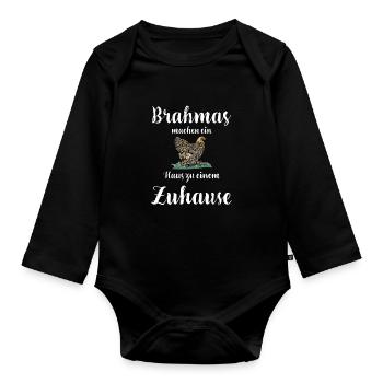 Brahma Hühner I Chicken Geflügel Motiv für - Baby Bio-Langarm-Body - Schwarz - Vorne