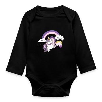 Einhorn Steckenpferd Hobbyhorsing - Baby Bio-Langarm-Body - Schwarz - Vorne