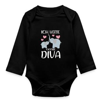 Werde Große Schwester Diva Verkünden Elefanten - Baby Bio-Langarm-Body - Schwarz - Vorne