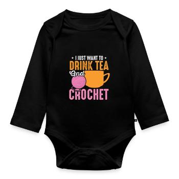 Je veux juste boire du thé et du thé Chai au crochet - Body Bébé bio manches longues - noir - Devant