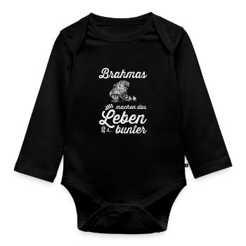 Brahma Hühner I Chicken Geflügel Motiv für - Baby Bio-Langarm-Body - Schwarz - Vorne