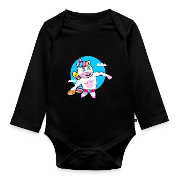 Discus Thrower Unicorn BG - Organic Longsleeve Baby Bodysuit - black - Front