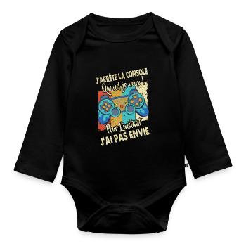 Cadeaux papa fête des pères gamer jeux-vidéos - Body Bébé bio manches longues - noir - Devant