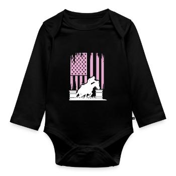 Western Barrel American Flag Rodeo Barrel Racing - Organic Longsleeve Baby Bodysuit - black - Front