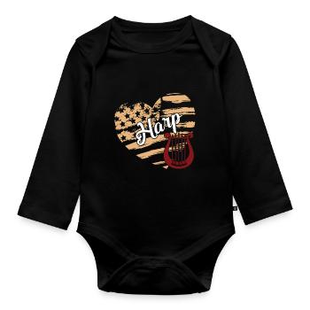 Harp Harp Flag - Organic Longsleeve Baby Bodysuit - black - Front