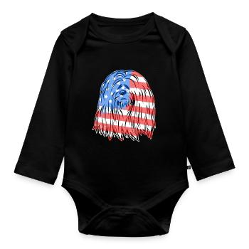 Lhasa Apso Lhasa Apso Flag - Organic Longsleeve Baby Bodysuit - black - Front