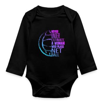 Ne sous-estimez jamais une femme qui joue au netball - Body Bébé bio manches longues - noir - Devant