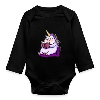 Unicorn Reading Book Books - Organic Longsleeve Baby Bodysuit - black - Front