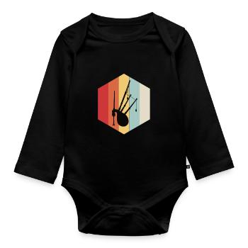 Retro Bagpipe Silhouette - Organic Longsleeve Baby Bodysuit - black - Front