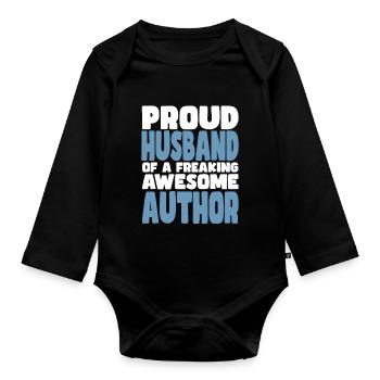 Proud wife of a damn good author - Organic Longsleeve Baby Bodysuit - black - Front