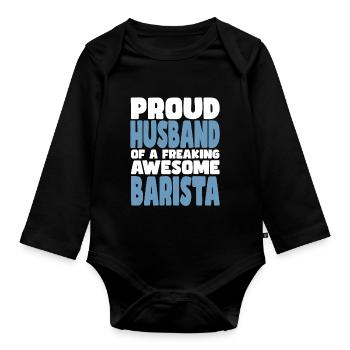 Fière épouse d’un sacré bon barista - Body Bébé bio manches longues - noir - Devant