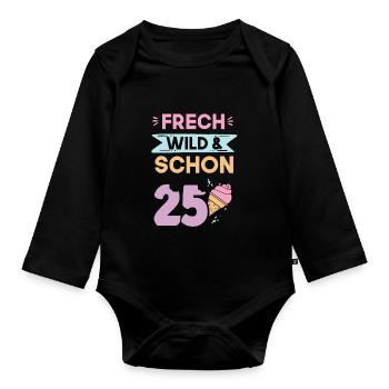 Geschenk 25 Jahre Geburtstag Eis essen - Baby Bio-Langarm-Body - Schwarz - Vorne
