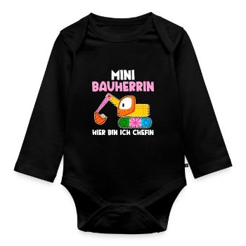 Bagger Bauherrin - Baby Bio-Langarm-Body - Schwarz - Vorne