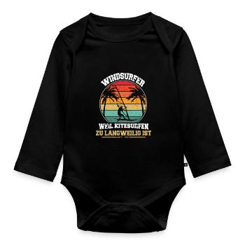 Windsurfen Windsurfing Der Wind ruft ich muss los - Baby Bio-Langarm-Body - Schwarz - Vorne