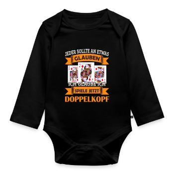 Doppelkopf Kartenspieler - Baby Bio-Langarm-Body - Schwarz - Vorne