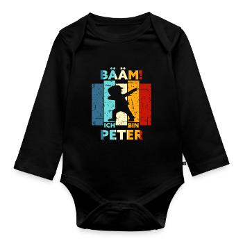 Peter Geschenk Name Vorname Geburtstag - Baby Bio-Langarm-Body - Schwarz - Vorne