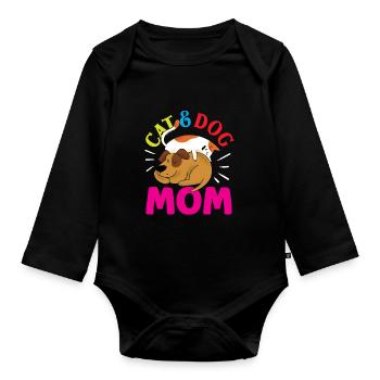 Cat And Dog Mom Girl Cat Lover Dogs - Organic Longsleeve Baby Bodysuit - black - Front