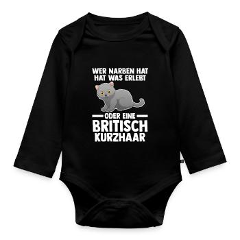 Britisch Kurzhaar Katze - Baby Bio-Langarm-Body - Schwarz - Vorne