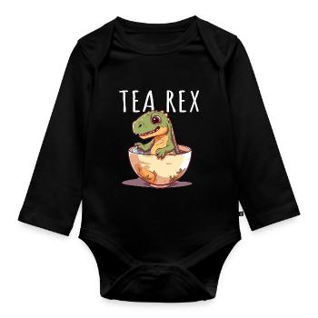 Tea Rex Sweet Dino in Teacup - Organic Longsleeve Baby Bodysuit - black - Front
