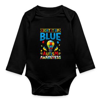 World autism Mom Dad - Organic Longsleeve Baby Bodysuit - black - Front