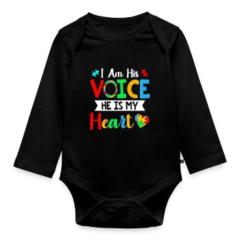I'm his voice Mom Dad - Organic Longsleeve Baby Bodysuit - black - Front