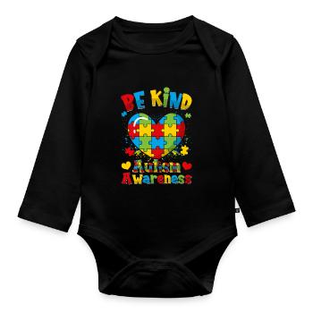 World autism Mom Dad - Organic Longsleeve Baby Bodysuit - black - Front