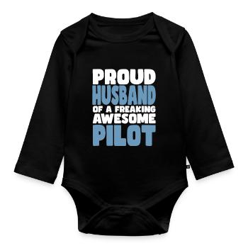 Stolze Ehefrau Eines Verdammt Guten Pilots - Baby Bio-Langarm-Body - Schwarz - Vorne