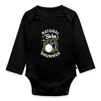Un batteur né, batteur, batteur, tambour - Body Bébé bio manches longues - noir - Devant