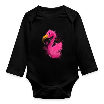 Colorful Flamingo - Organic Longsleeve Baby Bodysuit - black - Front