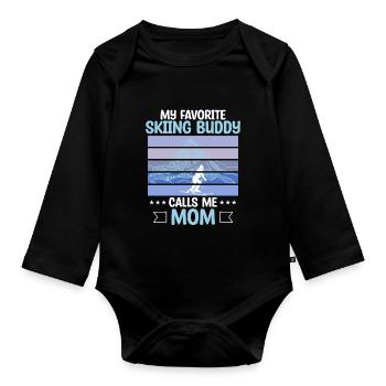 Skifahren Buddy Calls Me Mom Ski Schnee Skifahrer - Baby Bio-Langarm-Body - Schwarz - Vorne