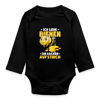 Ich liebe Bienen die kacken Aufstrich - Baby Bio-Langarm-Body - Schwarz - Vorne