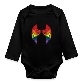 Angel Wings Rainbow Gay Angel Wings - Organic Longsleeve Baby Bodysuit - black - Front