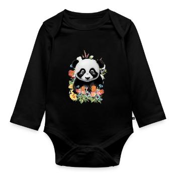 Panda - Organic Longsleeve Baby Bodysuit - black - Front
