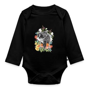Fleurs de chat - Body Bébé bio manches longues - noir - Devant