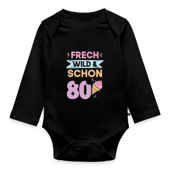 Geschenk 80 Jahre Geburtstag Eis essen - Baby Bio-Langarm-Body - Schwarz - Vorne