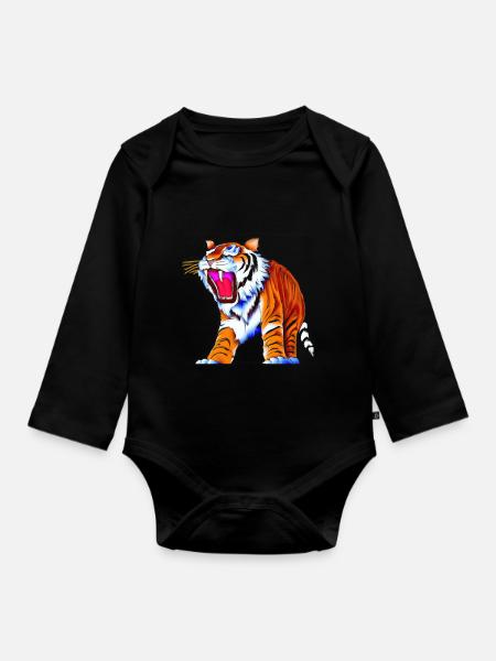 Säbelzahntiger Smilodon - Baby Bio-Langarm-Body - Schwarz