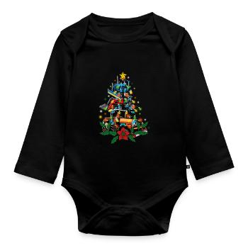 Tractor Tree Farmer Vintage Christmas Tree Xmas Sa - Baby Bio-Langarm-Body - Schwarz - Vorne