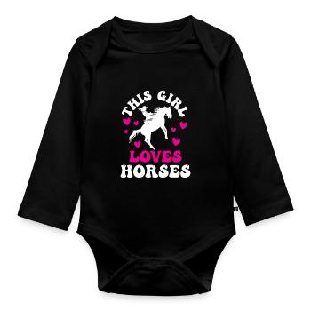 Cette fille aime les chevaux à cheval cavalier - Body Bébé bio manches longues - noir - Devant
