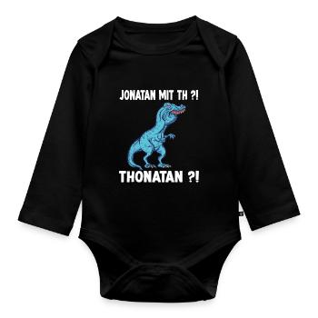Jonathan T-Rex Dinosaurier Meme Dino Trex Namens - Baby Bio-Langarm-Body - Schwarz - Vorne