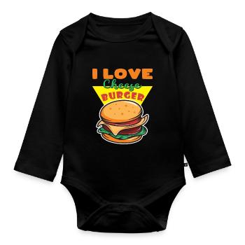 I Love Cheese Burger - Baby Bio-Langarm-Body - Schwarz - Vorne