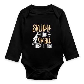 Genießen Sie Die Kleinen Dinge Des Lebens Sprüche - Baby Bio-Langarm-Body - Schwarz - Vorne