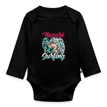 Nazaré Surf Vagues Surfer Surf - Body Bébé bio manches longues - noir - Devant