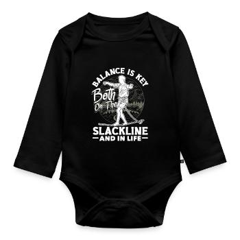 Balance is key, both on the slackline and in life - Organic Longsleeve Baby Bodysuit - black - Front