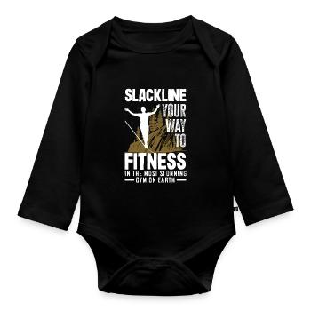 Slackline your way to fitness, in the most - Organic Longsleeve Baby Bodysuit - black - Front
